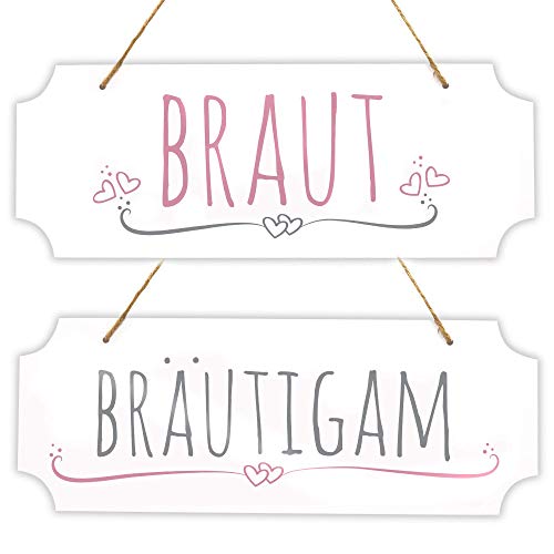 Frau WUNDERVoll® Schild Set EHEPAAR, Braut & BRÄUTIGAM, 40 x 15 cm/Wegweiser, Hochzeit Vintage, Hochzeitsschild, Kirche, Standesamt, Stuhldekoration, Hochzeitsgeschenke Brautpaar Schild von Frau WUNDERVoll