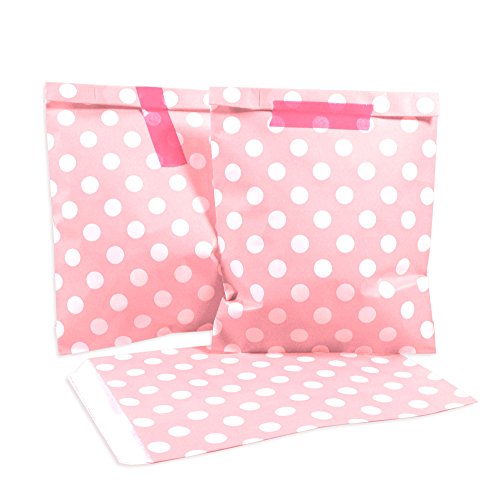 Frau WunderVoll® 100 PAPIERTÜTEN ROSA, Punkte 13 x 16,5 cm, 45 Gramm Papier, flach/Candy Bar, Hochzeit, Kindergeburtstag, Papiertütchen, Candybag, Tüten, Mitgebseltüten von Frau WunderVoll