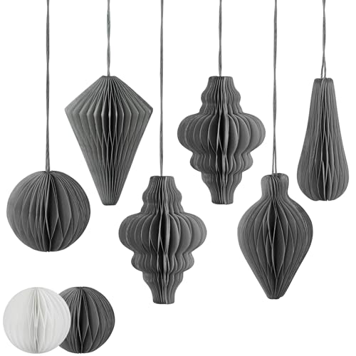 Frau WunderVoll® Premium 6er Set Weihnachtsdeko Christbaumschmuck Papier grau Magnetverschluss/Weihnachten Papierwaben Advent Dekoration Fenster Deko Tischdeko Weihnachtsschmuck Weihnachtsdekoration von Frau WunderVoll
