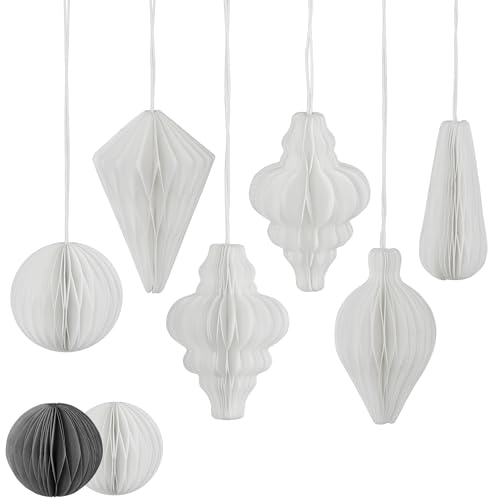 Frau WunderVoll® Premium 6er Set Weihnachtsdeko Christbaumschmuck Papier weiß Magnetverschluss/Weihnachten Papierwaben Advent Dekoration Fenster Deko Tischdeko Weihnachtsschmuck Weihnachtsdekoration von Frau WunderVoll