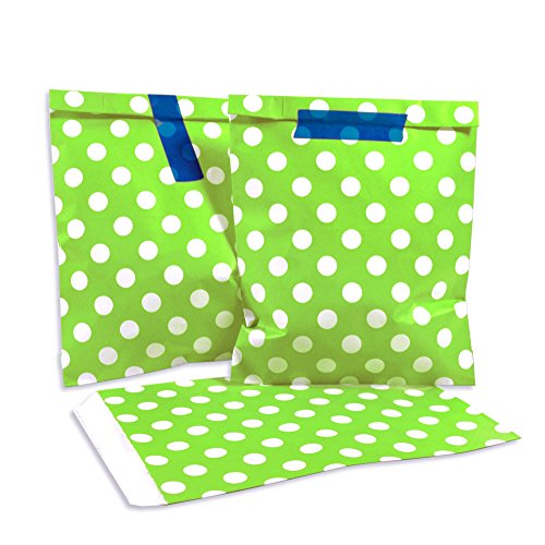 Frau WunderVoll® 100 PAPIERTÜTEN GRÜN, Punkte 13 x 16,5 cm, 45 Gramm Papier, flach / Candy Bar, Hochzeit, Kindergeburtstag, Papiertütchen, Candybag, Tüten, Mitgebseltüten von Frau WunderVoll