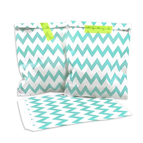 Frau WunderVoll® 100 PAPIERTÜTEN TÜRKIS, Zacken 13 x 16,5 cm, 45 Gramm Papier, flach/Candy Bar, Hochzeit, Kindergeburtstag, Papiertütchen, Candybag, Tüten, Mitgebseltüten von Frau WunderVoll