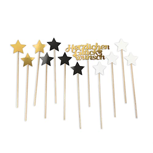 Frau WunderVoll® 12 Deko Topper 1 x Herzlichen Glückwunsch türkis + 11 x Sterne türkis,grau,weiß/Topper, Kuchenstecker, Muffin, Geburtstagskuchen, Dekoration, Hochzeit, Hochzeitstorte, Geburtstag von Frau WunderVoll