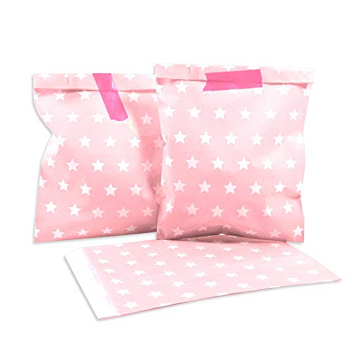 Frau WunderVoll® 25 PAPIERTÜTEN ROSA, Sterne 13 x 16,5 cm, 45 Gramm Papier, flach / Candy Bar, Hochzeit, Kindergeburtstag, Papiertütchen, Candybag, Tüten, Mitgebseltüten von Frau WunderVoll