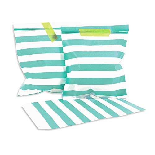 Frau WunderVoll® 25 PAPIERTÜTEN TÜRKIS, Streifen 13 x 16,5 cm, 45 Gramm Papier, flach/Candy Bar, Hochzeit, Kindergeburtstag, Papiertütchen, Candybag, Tüten, Mitgebseltüten von Frau WunderVoll