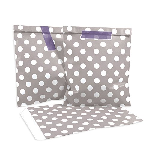 Frau WunderVoll® 25 PAPIERTÜTEN Taupe/HELLGRAU, Punkte 13 x 16,5 cm, 45 Gramm Papier, flach/Candy Bar, Hochzeit, Kindergeburtstag, Papiertütchen, Candybag, Tüten, Mitgebseltüten von Frau WunderVoll