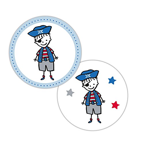 Frau WunderVoll® 48 Aufkleber Pirat, BLAU, Durchmesser 4 cm/Sticker, Hochzeit, Kindergeburtstag, Aufkleber Kinder, Mädchen, Jungen von Frau WunderVoll