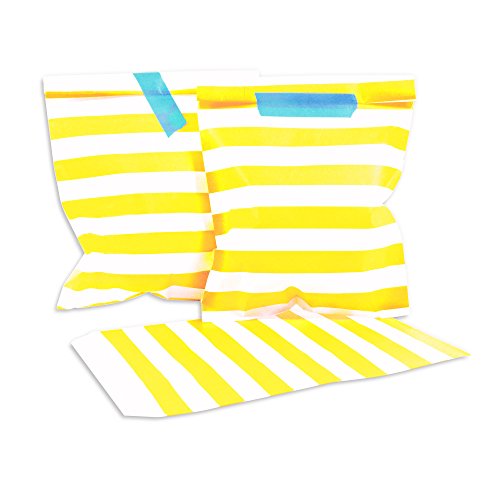 Frau WunderVoll® 50 PAPIERTÜTEN GELB, Streifen 13 x 16,5 cm, 45 Gramm Papier, flach/Candy Bar, Hochzeit, Kindergeburtstag, Papiertütchen, Candybag, Tüten, Mitgebseltüten von Frau WunderVoll
