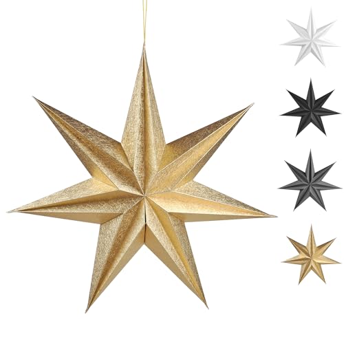Frau WunderVoll® Premium Faltsterne Gold (metallic) m. Magnetverschluss 3 Stück Durchmesser 30cm, 7 Zacken geschlossene Oberfläche/Weihnachtsstern Adventsstern Weihnachten Advent Fenster Papierstern von Frau WunderVoll