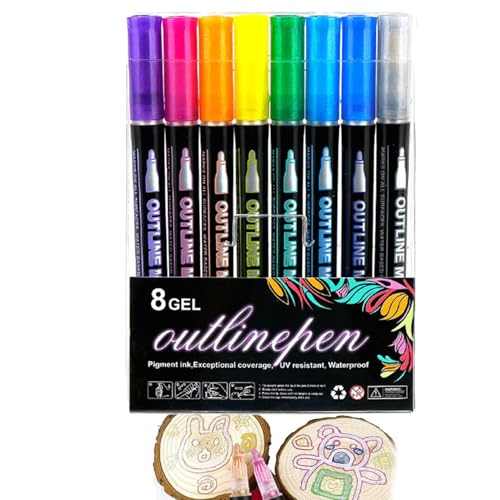 Fravsiu Highlighters Pens, Outline Markers Set, 8-Farbmarker, Craft Drawing Pens, Outline Marker Set, Drawing Markers Set, zum Zeichnen, Geburtstag Grußkarte, Doodling, Tagebuch, Kunsthandwerk Fravsiu Highlighters Pens, Outline Markers Set, 8-Farbmarker, Craft Drawing Pens, Outline Marker Set, Drawing Markers Set, zum Zeichnen, Geburtstag Grußkarte, Doodling, Tagebuch, Kunsthandwerk von Fravsiu