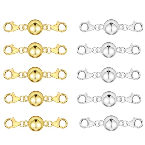 Magnet Karabinerverschluss, 10 Stück Magnetische Schmuck Verschlüsse Schmuck Magnetverschluss für Halsketten, Kettenverlängerungen, Schmuckzubehör (Silber und Gold) von Frdelma