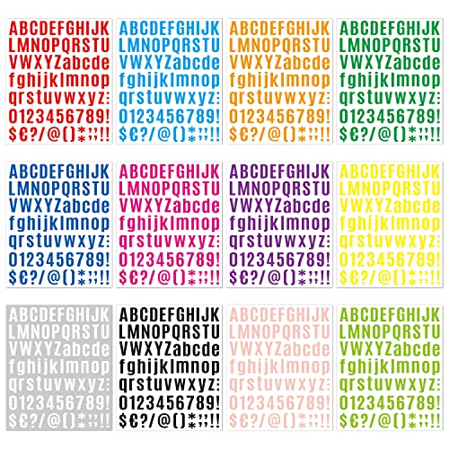 Self-Adhesive Alphabet Stickers, 12 Blätter Letter Sticker Set Numbers Stickers Self-Adhesive Letter Stickers für DIY, Scrapbooking, Grußkarten, Dekoration (12 Farben) von Frdelma