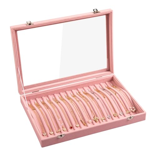 Frebeauty 15 Haken Halskette Tablett Samt Hals Organizer mit klarem Deckel abschließbare Halskette Halter Box Schmuck Organizer für Anhänger Ketten Halskette Jeweley Tablett für Frauen Mädch(Rosa) Frebeauty 15 Haken Halskette Tablett Samt Hals Organizer mit klarem Deckel abschließbare Halskette Halter Box Schmuck Organizer für Anhänger Ketten Halskette Jeweley Tablett für Frauen Mädch(Rosa) von Frebeauty