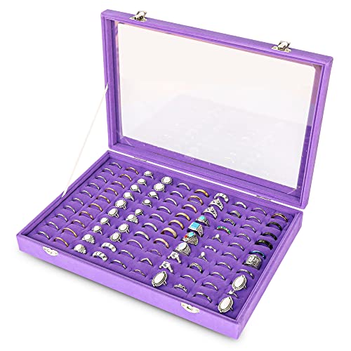 Frebeauty Große Schmuckschatulle, 6 Ebenen, PU-Leder, Schmuck-Organizer mit Schloss Aufbewahrungsbox mit Spiegel, Zubehörhalter mit 5 Schubladen für Ohrringe, Halsketten, Armbänder für Frauen(lila) von Frebeauty