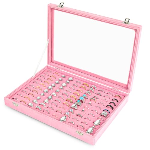 Frebeauty Große Schmuckschatulle, 6-stöckig, PU-Leder, Schmuck-Organizer, multifunktionale Aufbewahrungsbox mit Spiegel, Zubehörhalter mit 5 Schubladen für Halsketten, Armbänder, Uhren (Rosa) von Frebeauty