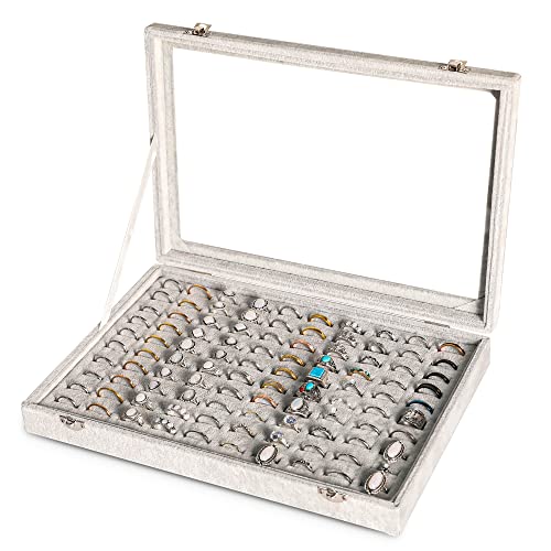 Frebeauty Große Schmuckschatulle, 6-stöckig, PU-Leder, Schmuck-Organizer, multifunktionale Aufbewahrungsbox mit Spiegel, Zubehörhalter mit 5 Schubladen für Halsketten, Armbänder, Uhren (grau) von Frebeauty