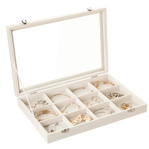 Frebeauty Schmuck Tablett 12 Gitter Samt Schmuck Organizer Aufbewahrungsbox mit klarem Deckel Schublade Halter Vitrine mit Schließe Anhänger Armbänder Halskette für Frauen (Beige, 12 Gitter) Frebeauty Schmuck Tablett 12 Gitter Samt Schmuck Organizer Aufbewahrungsbox mit klarem Deckel Schublade Halter Vitrine mit Schließe Anhänger Armbänder Halskette für Frauen (Beige, 12 Gitter) von Frebeauty
