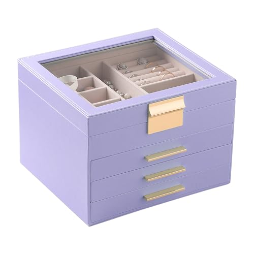 Frebeauty Schmuckschatulle mit transparentem Deckel, 4 Ebenen, Schmuck-Organizer, groß, multifunktional, Schmuck-Aufbewahrungsbox mit 3 Schubladen, Schmuckvitrine, Armbänder für Damen und Mädchen Frebeauty Schmuckschatulle mit transparentem Deckel, 4 Ebenen, Schmuck-Organizer, groß, multifunktional, Schmuck-Aufbewahrungsbox mit 3 Schubladen, Schmuckvitrine, Armbänder für Damen und Mädchen von Frebeauty