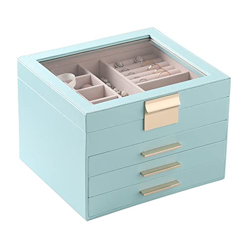Frebeauty Schmuckschatulle mit transparentem Deckel, 4 Ebenen, Schmuck-Organizer, groß, multifunktional, Schmuck-Aufbewahrungsbox mit 3 Schubladen, Schmuckvitrine für Ringe, Ohrringe, Halsketten, Frebeauty Schmuckschatulle mit transparentem Deckel, 4 Ebenen, Schmuck-Organizer, groß, multifunktional, Schmuck-Aufbewahrungsbox mit 3 Schubladen, Schmuckvitrine für Ringe, Ohrringe, Halsketten, von Frebeauty