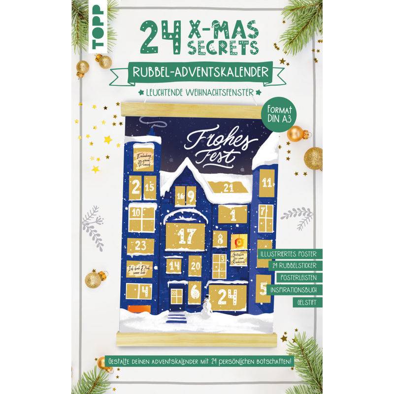 Adventskalender - 24 X-Mas Secrets - Rubbel-Adventskalender - Leuchtende Weihnachtsfenster von Frech