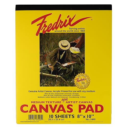 Fredrix 3495 Canvas Pad, 20,3 x 25,4 cm Leinwand, grundiert und fertig zum Bemalen, stabil, trocken montierbar, 10 Blatt pro Block, weiß von Fredrix