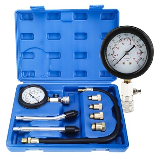 FreeTec 8 tlg Kompressionstester Kompressionsprüfer Kompressionsmesser Benzin mit Zündkerzentester Manometer und 4 Adapter M10 M12 M14 M18 Messen 0-20 bar oder 0-300 psi für KFZ LKW Auto Motorrad von FreeTec