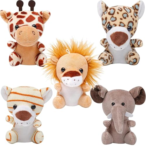 Freefire 5 Stück kleine Tiere gefüllt schungeltier-Plüsch-Set 10 cm süße Safari-Kuscheltiere mit Schlüsselanhänger für Party-Gefälligkeiten Ostern Deko(sitzend) von Freefire