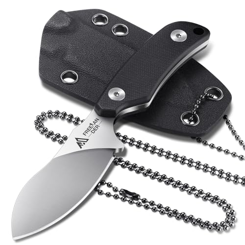 Freelander Neck Knife Messer D2-Stahl, Mini Outdoor Survival Messer mit Kydexscheide und Kugelkette, Full Tang Kleine Feststehendes Klinge mit G10 Griff, Bushcraft Jagd Scharf Neck Knife für Camping von Freelander