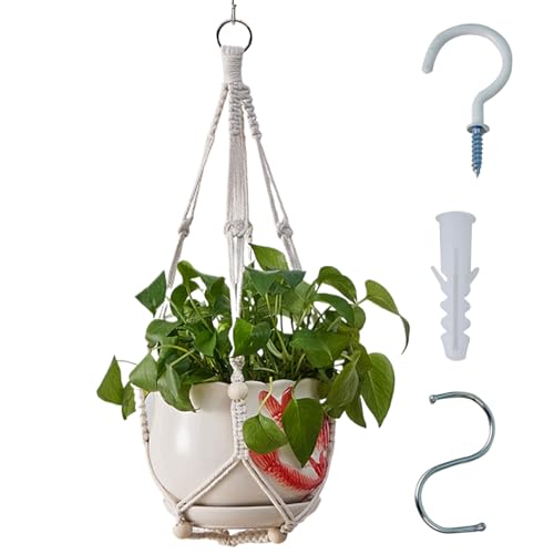 Freiwncr Macrame Plant Hanger 24in belüftet gewebter dekorativer Hängepflanzenhalter mit Holzperlen DIY -Kleiderbügel für Home Balcony Gartenbedarf, kein Pflanzer Nr., Kleine Innenräume von Freiwncr