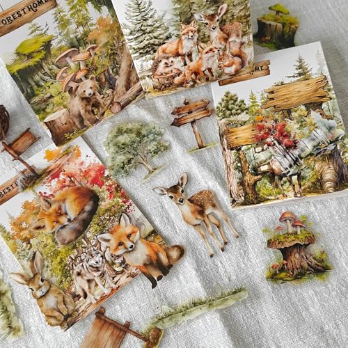 100 Stuck Journaling Zubehör Kit Stickers Set,Scrapbooking Aufkleber för Skog,Animal Scrapbook Stickers für Dekorative Bullet Journal,DIY Crafts,Fotoalben,Skateboards(forest animals) von Frekyar