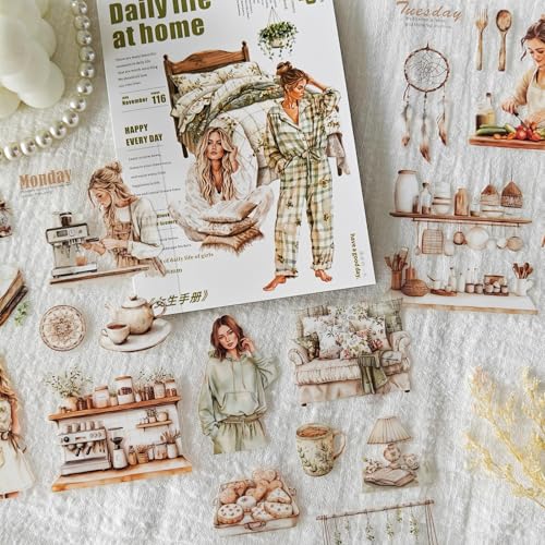 20 Blätter Scrapbook Zubehör Stickers,Scrapbooking Journaling Aufkleber for Junk Journal,Bullet Journal,Fotoalbum,Notebook,Painting,Calendar,Phone Case,Water Cup(Daily Life) von Frekyar