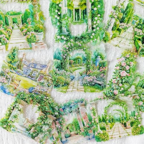 Frekyar Scrapbooking Bullet Journaling Stickers Set,Garden Ästhetische Aufkleber in PET,Blumen Sticker for Scrapbooks,Fotoalbum,Notebook,Painting,Calendar(Backyard Views) von Frekyar