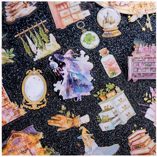 Magic Scrapbooking Stickers Set,80 Stück Bullet Journal Scrapbook Zubehör in PET,Exquisite Gold Foil Aufkleber für Dekorative,Junk Journaling,DIY Fotoalbum(Magic Anecdotes) von Frekyar