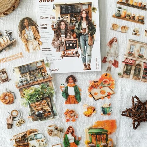 Scrapbook Journaling Stickers Book Set,20 Blätter Coffee Scrapbook Zubehör Aufkleber in PET,Vintage Sticker Aesthetic for Scrapbooking,Junk Journal,Bullet Journal,DIY Craft,Fotoalbum(Coffee) von Frekyar
