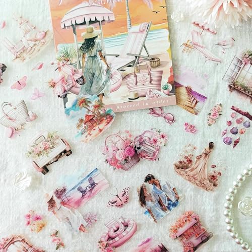 Scrapbooking Stickers Book,Bullte Journaling Zubehör Aufkleber in PET,Ästhetische Aufkleber with Girls for Dekorative Junk Journal,DIY Crafts, Painting(Summer) von Frekyar