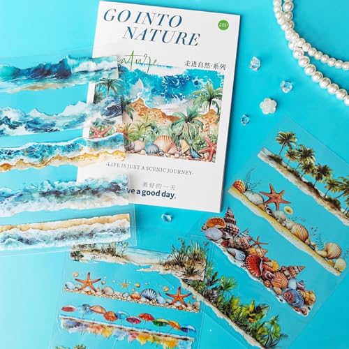 Scrapbooking Stickers Book Set for Bullet Journal,Ocean Themed Scrapbooking Ästhetische Aufkleber Zubehör for Junk Journaling,Painting,DIY Kunst,Tagebuch,Planer,Album,Notizbuc(Seaside Escapes) von Frekyar