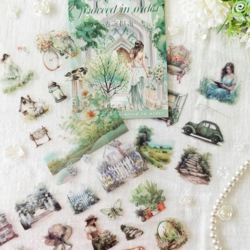 Scrapbooking Stickers Set,20 Blätter Ästhetische Aufkleber Zubehör in PET,Scrapbooking Bullet Journal Sticker Book for DIY Crafts,Notebook,Junk Journal,Painting(Spring) von Frekyar