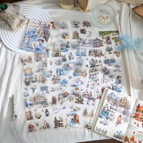 Scrapbooking Stickers Zubehör Book,20 Blätter PET Ästhetische Aufkleber Book for Decorative Notebook,Junk Journal,Bullet Journal,DIY Crafts,Painting(Winter) von Frekyar