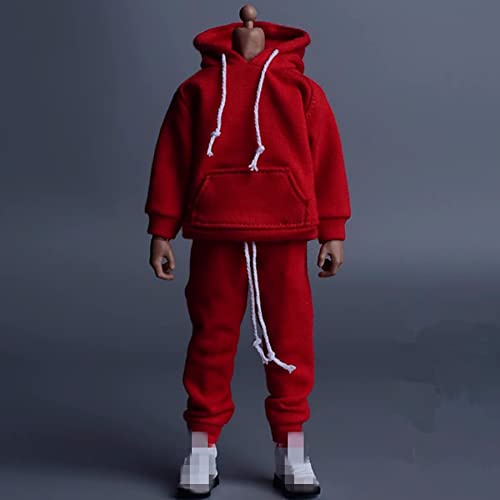 1/12 Maßstab Männliche Kleidung, Herren Hoodie Hose Hose Kleidung für 6inch Männliche Action Figur Körper Puppe (Rot) von Fremego