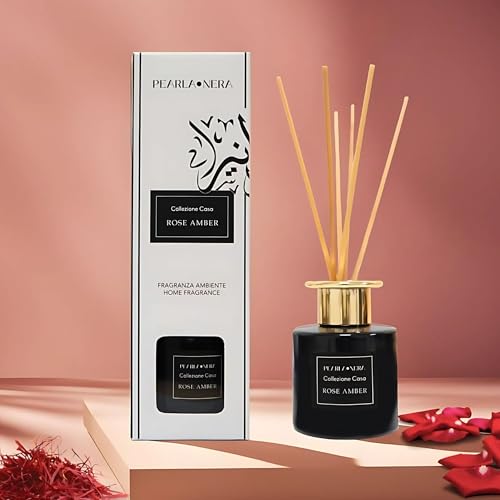Pearla Nera Duftöl-Diffusor mit Stäbchen, Rosenbernstein, 100 ml, Aromatherapie-Lufterfrischer, Rose, Holz, Orientalisch von French Arabian Perfumes