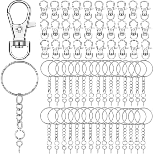 120 Stück Schlüsselanhänger Set mit 30 tück Schlüsselringe mit Kette,30 Stück schlüsselanhänger karabiner,30 tück Spaltringe und 30 Stück Schrauböse Pins für DIY Schlüssel Handwerk (Silber). von Frendour