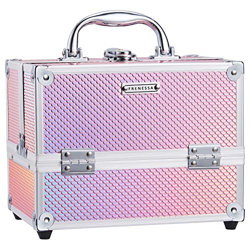MOSHUO Schmuckschatullen Make-up-Etui 4 Trays Kosmetikbox Abschließbarer Beauty-Organizer-Halter Box für Kinder Schmuckaufbewahrungsbox (Color : Pink) von Frenessa
