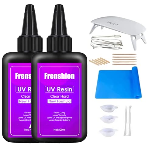 200g Upgrade Klares Geruchloses Hartes UV-Harz, Schimmelwerkzeug, Harz Zubehör Starter Kit für Schmuck Ohrringe Halskette Armband mit Licht von Frenshion