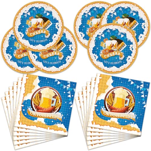 Frerand 40 Stück Oktoberfest Geburtstag Party Supplies enthalten 20 Teller, 20 Servietten für die Oktoberfest-Party-Dekoration Frerand 40 Stück Oktoberfest Geburtstag Party Supplies enthalten 20 Teller, 20 Servietten für die Oktoberfest-Party-Dekoration von Frerand