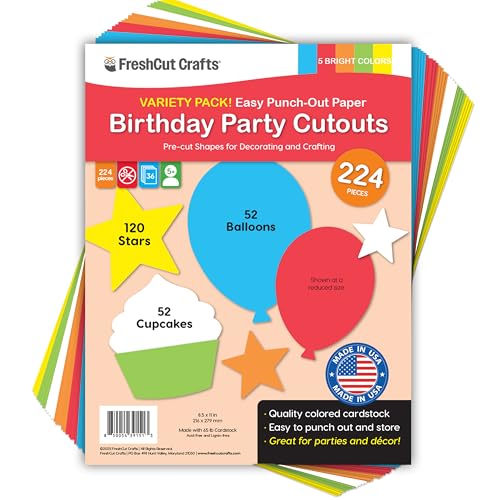 224 Stück Geburtstagsparty-Ausschnitte in hellen Farben zum Basteln und Dekorieren, Luftballons, Cupcakes und Sterne für Klassenzimmer-Projekte, Pinnwände, DIY-Karten, doppelseitiger Karton aus den 224 Stück Geburtstagsparty-Ausschnitte in hellen Farben zum Basteln und Dekorieren, Luftballons, Cupcakes und Sterne für Klassenzimmer-Projekte, Pinnwände, DIY-Karten, doppelseitiger Karton aus den von FreshCut Crafts