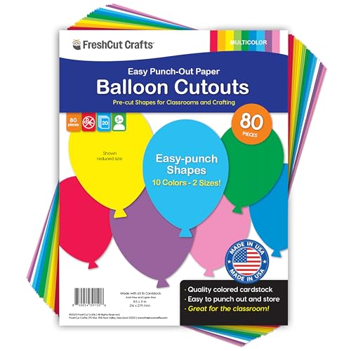 80 Stück Ballonausschnitte zum Basteln und Party-Dekor, helle mehrfarbige Papierformen in zwei Größen für Geburtstagsprojekte, Pinnwände, Klassenzimmer, doppelseitiger Karton aus den USA 80 Stück Ballonausschnitte zum Basteln und Party-Dekor, helle mehrfarbige Papierformen in zwei Größen für Geburtstagsprojekte, Pinnwände, Klassenzimmer, doppelseitiger Karton aus den USA von FreshCut Crafts