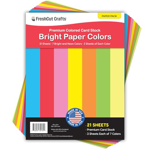FreshCut Crafts Helle Papierfarben, 21 Kartonbögen in 7 Neon- und hellen Farben, doppelseitig, säurefrei, hergestellt in den USA für Heimwerker, Scrapbooking und Klassenzimmer von FreshCut Crafts