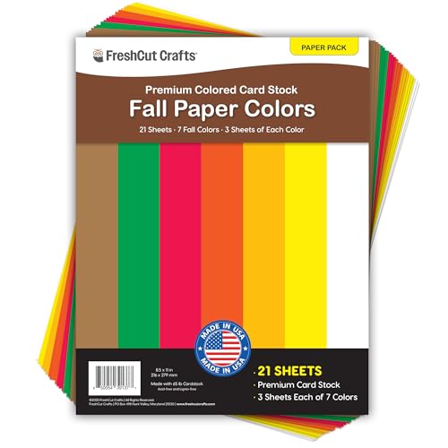 FreshCut Crafts Herbstpapierfarben, 21 Kartonbögen in 7 Herbstfarben, doppelseitig, säurefrei, hergestellt in den USA für Heimwerker, Scrapbooking und Klassenzimmer von FreshCut Crafts
