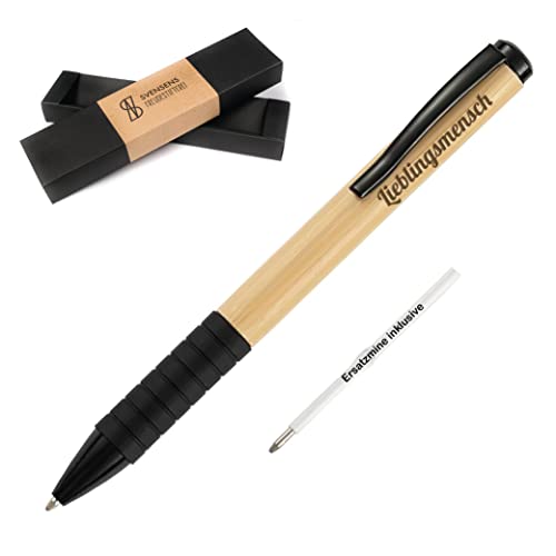 Freudestifterei Lieblingsmensch - Bambus Dreh Kugelschreiber mit Gravur in Geschenk-Box | Kuli Stift | Abschied, Partner, Mama, Papa, Bruder, Schwester | Bambus | blauschreibend Freudestifterei Lieblingsmensch - Bambus Dreh Kugelschreiber mit Gravur in Geschenk-Box | Kuli Stift | Abschied, Partner, Mama, Papa, Bruder, Schwester | Bambus | blauschreibend von Freudestifterei