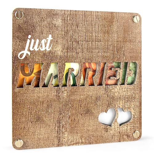 Frexpor Hochzeitsgeschenke Holz für Brautpaar „JUST Married“, Kreatives Geldgeschenk Verpackung, Hochzeit Geschenke Geld, Originelle Holz Hochzeitskarte von Frexpor